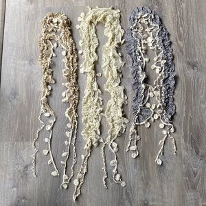 Bundle of 3 scarves Bohemian style macrame brown cream and gray
